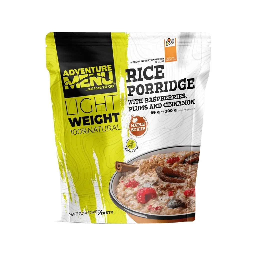 Adventure Menu Porridge de riz aux framboises, prune et cannelle Adventure Menu