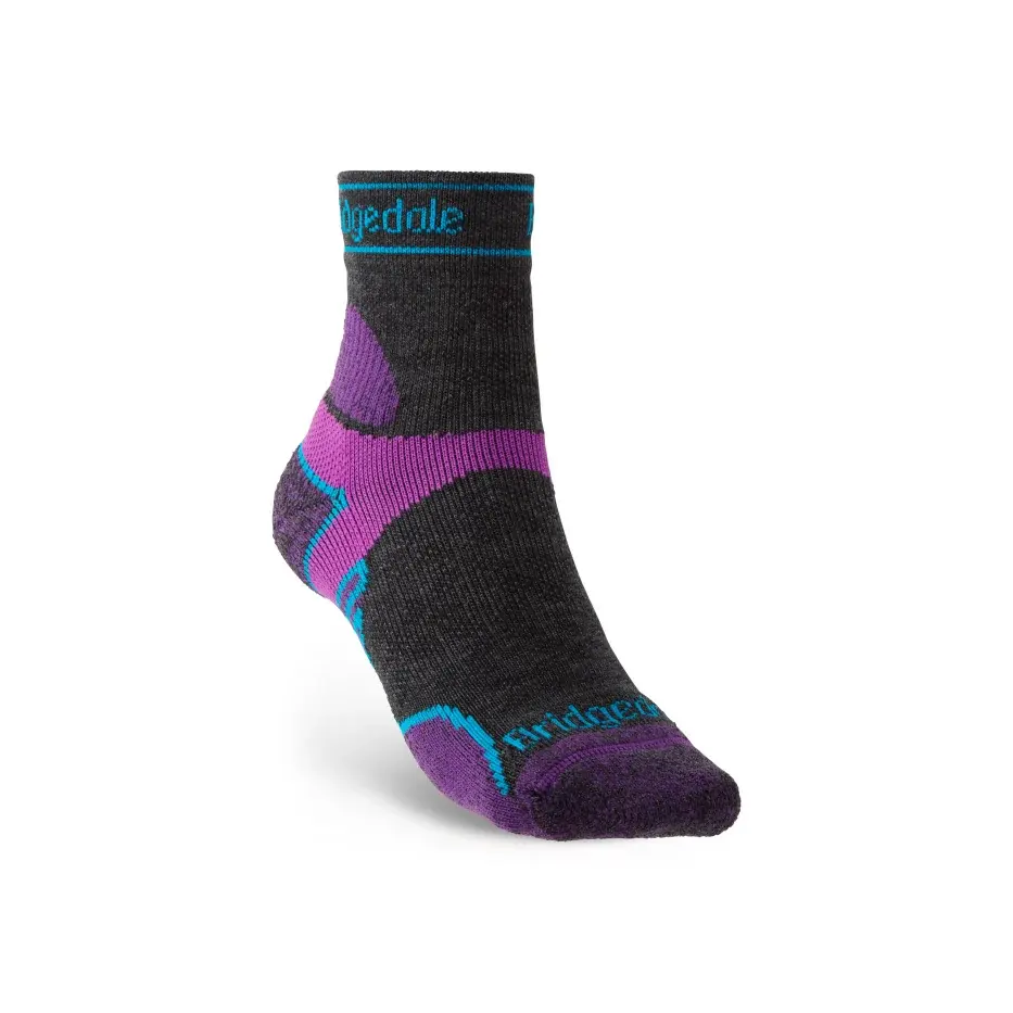 Chaussettes de running femme Bridgedale Trail Run LW T2 MS 3/4 Crew charcoal/purple
