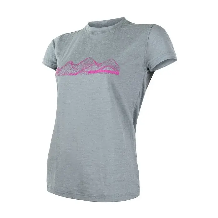 Sensor T-shirt technique manches courtes imprimé femme Sensor Merino Active PT Mountains gris