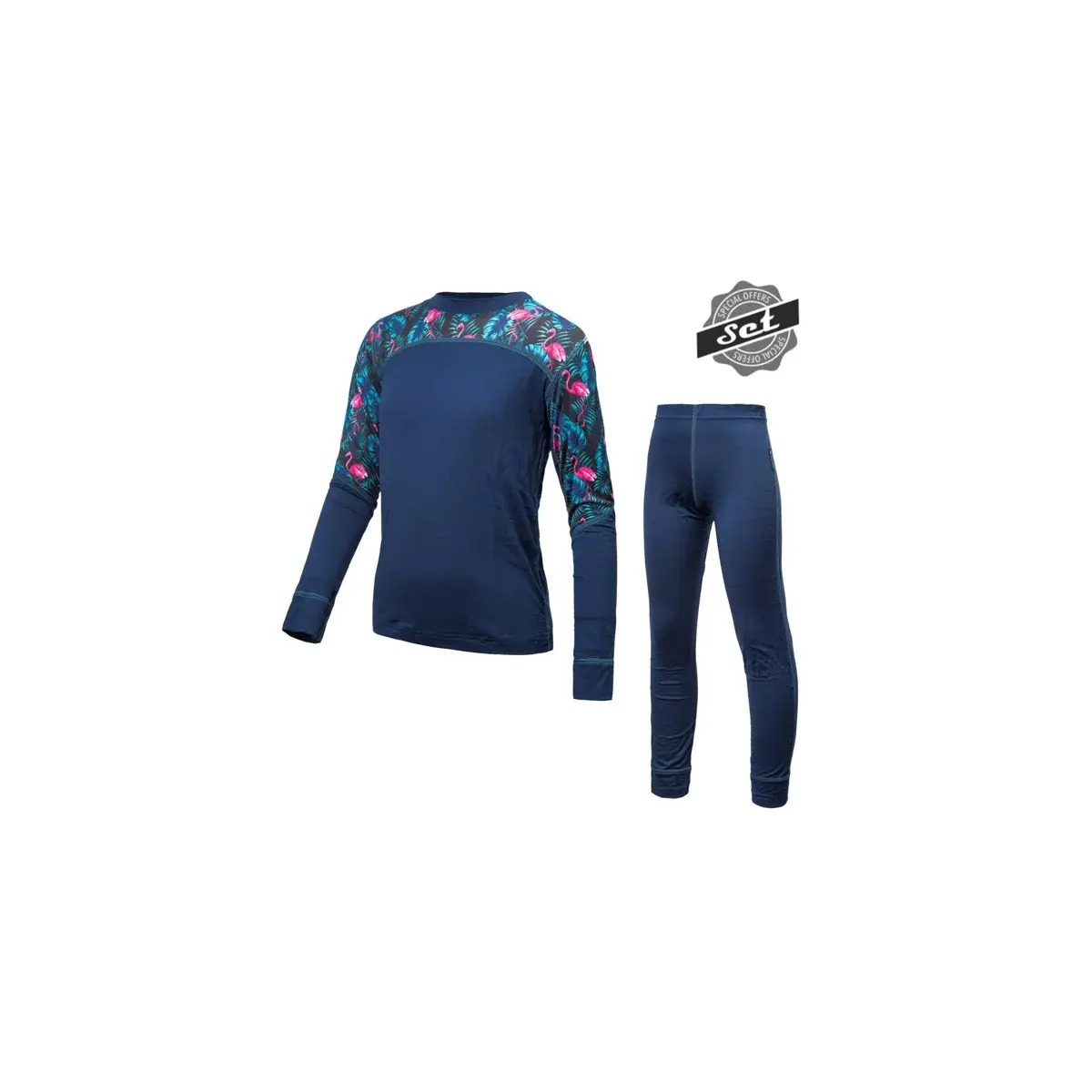 Sensor Ensemble de sous-vêtements thermiques enfant Sensor Merino Impress Set Bleu foncé/floral