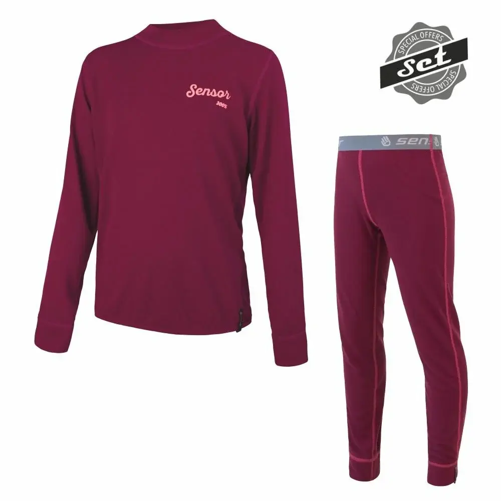 Sensor Sous-vêtement technique junior Sensor Double Face Set Logo t-shirt manches longues + caleçon long lilla