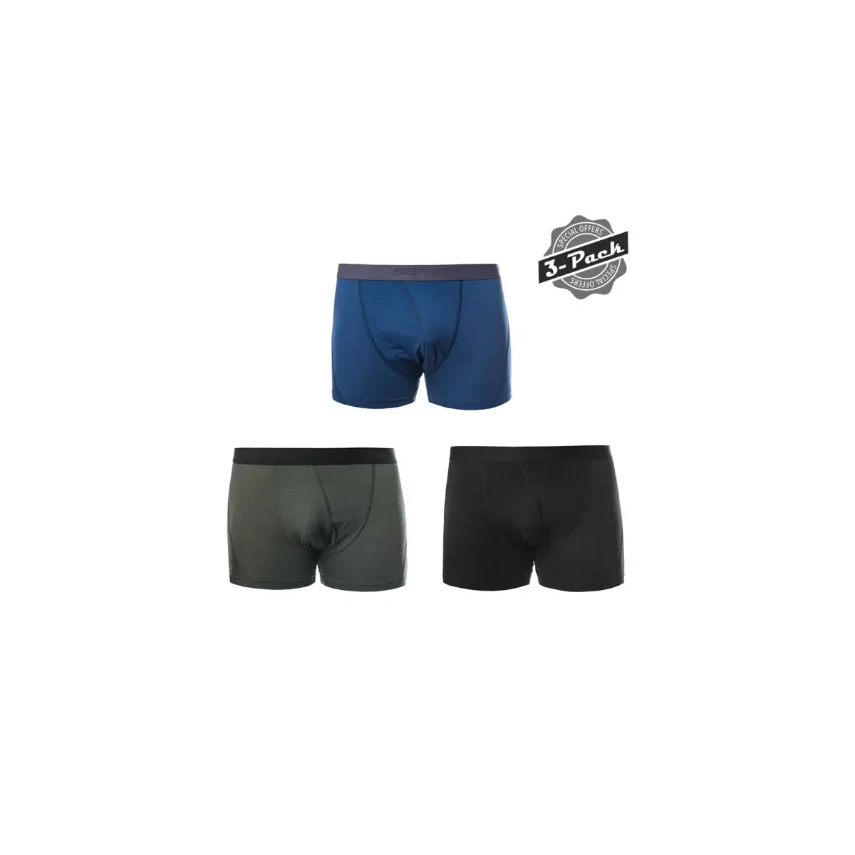 Sensor Boxer technique homme Sensor Merino Air 3-Pack Noir/bleu foncé/olive
