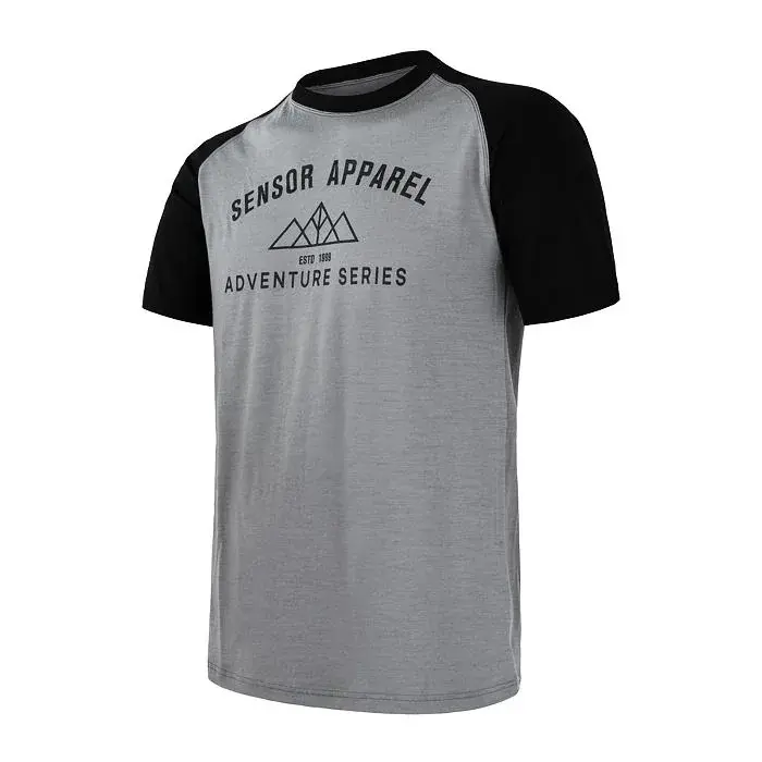 T-shirt technique manches courtes imprimé homme Sensor Merino Active PT Adventure gris/noir
