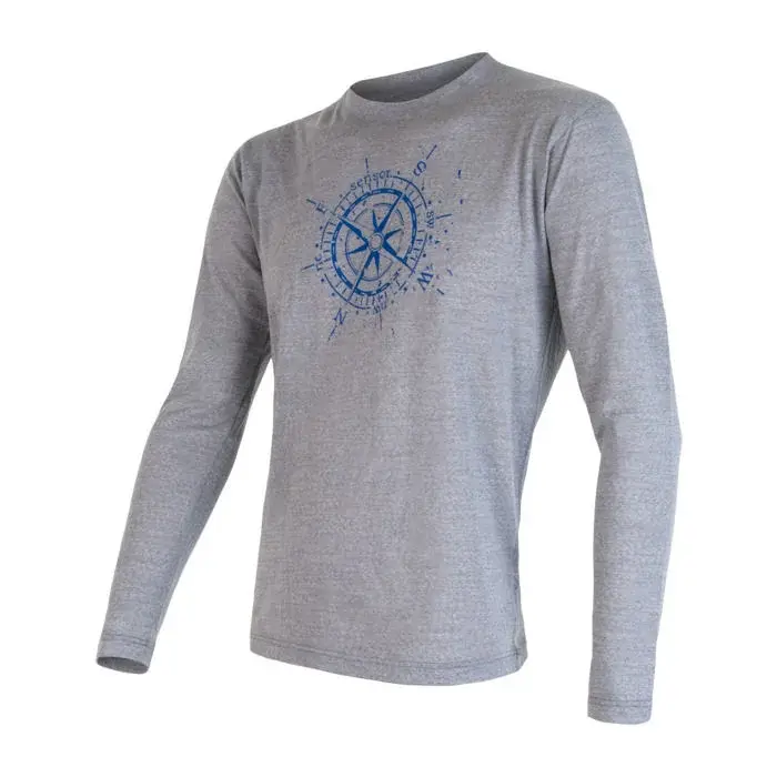 Sensor T-shirt technique manches longues imprimé homme Sensor Merino Active PT Compass gris