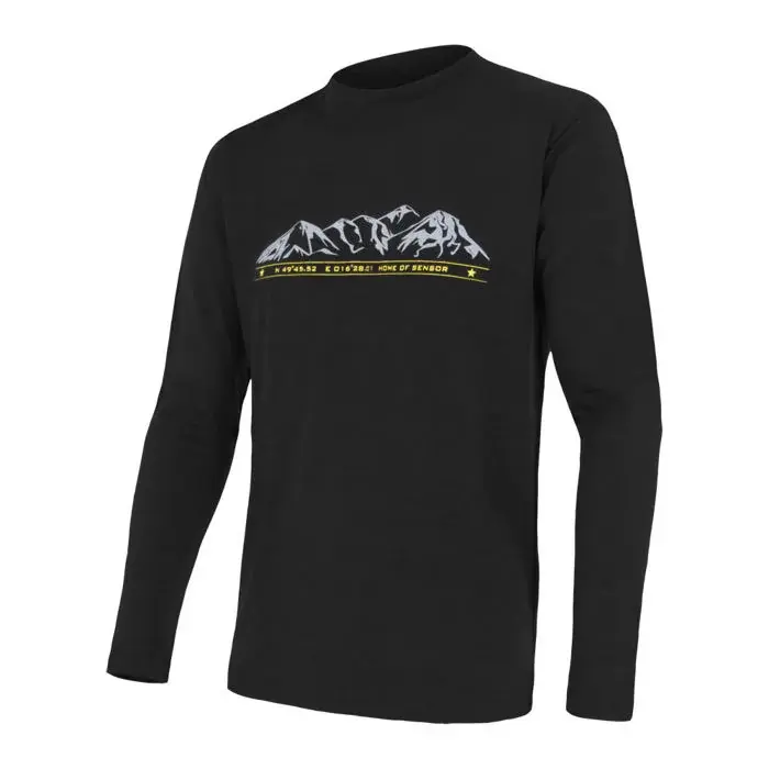 Sensor T-shirt technique manches longues imprimé homme Sensor Merino Active PT Mountains noir