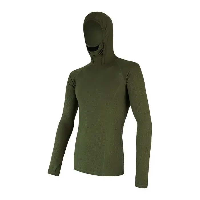 Sensor T-shirt technique réversible manches longues à capuche homme Sensor Merino DF safari
