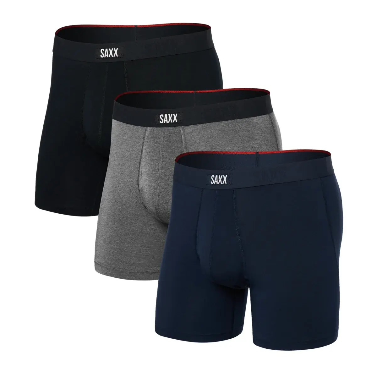 SAXX Lot de boxers homme SAXX Vibe Xtra Boxer Brief Fly 3Pk Black/Dk Grey Hthr/Navy