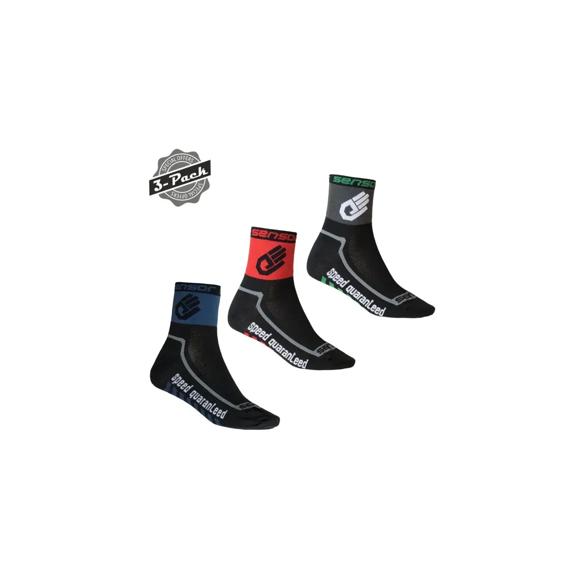 Sensor Lot de chaussettes Sensor Race Lite Hand 3Pack noir/rouge/bleu foncé