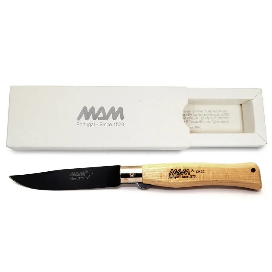 MAM Couteau pliant avec blocage MAM Douro 5004 Black Titanium 7,5 cm hêtre
